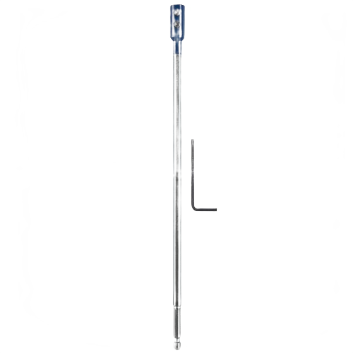 12-inch steel drill bit extension with blue tip and included hex wrench for tool accessories and home improvement tasks