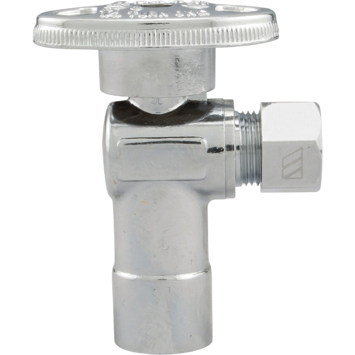 Chrome quarter turn compression stop valve with round handle for plumbing and home improvement projects