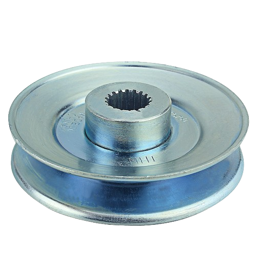 Metal transmission drive pulley with splined center hub for agricultural and home improvement machinery repairs