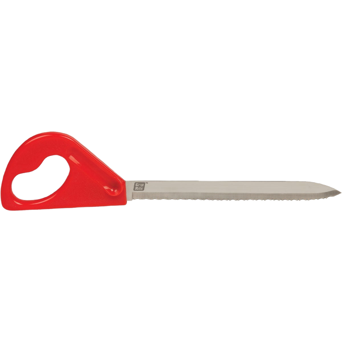 Insulation cutting knife with red plastic handle and serrated stainless steel blade for home improvement tools under fifty dollars