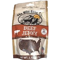 Resealable kraft paper pouch of natural beef jerky dog treats with rustic design and U.S. map graphic