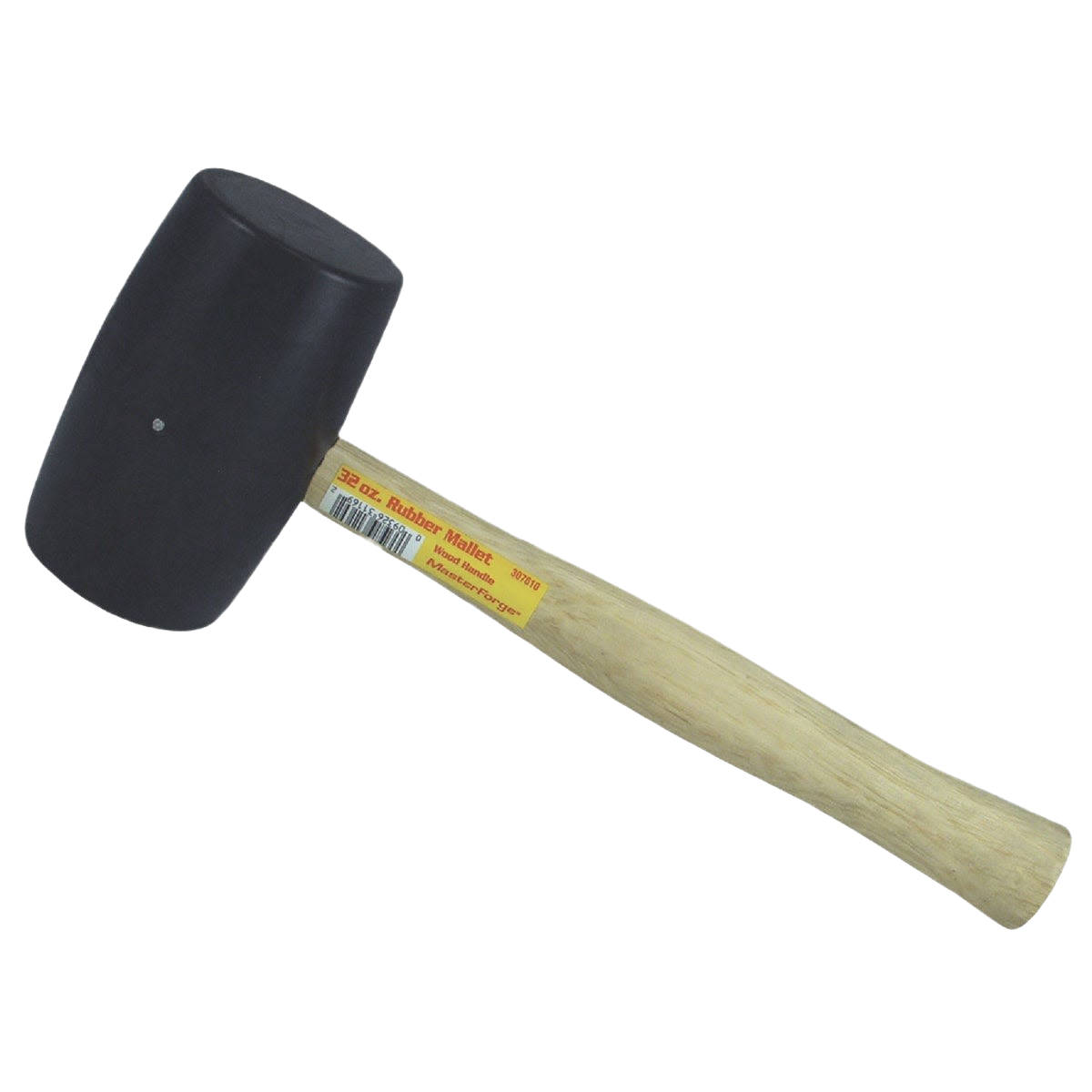 Rubber mallet with a large black head and natural hardwood handle for home improvement and tools projects