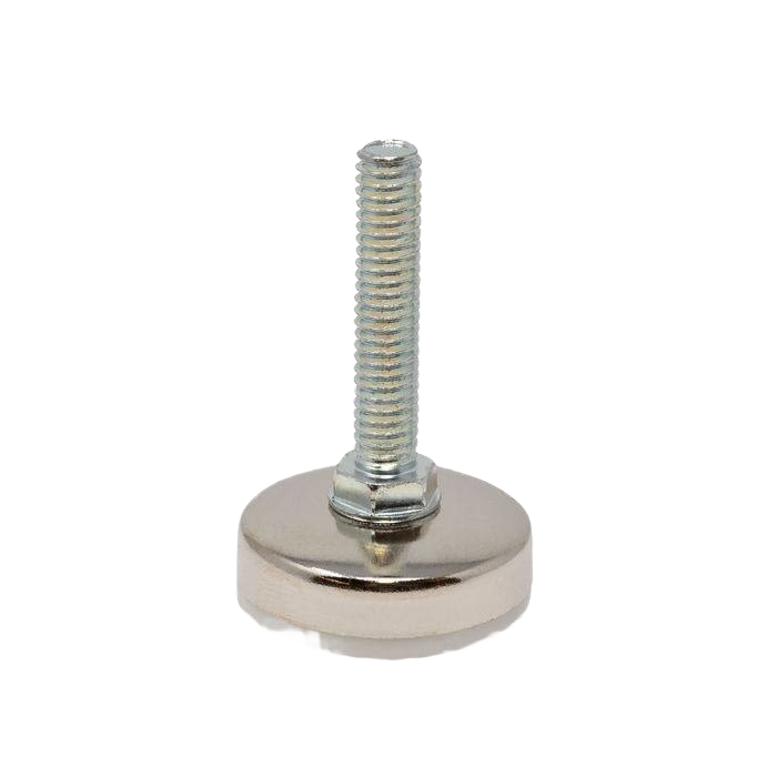 Metal furniture leveler with threaded shaft and white hex-shaped base for cabinet and home improvement hardware