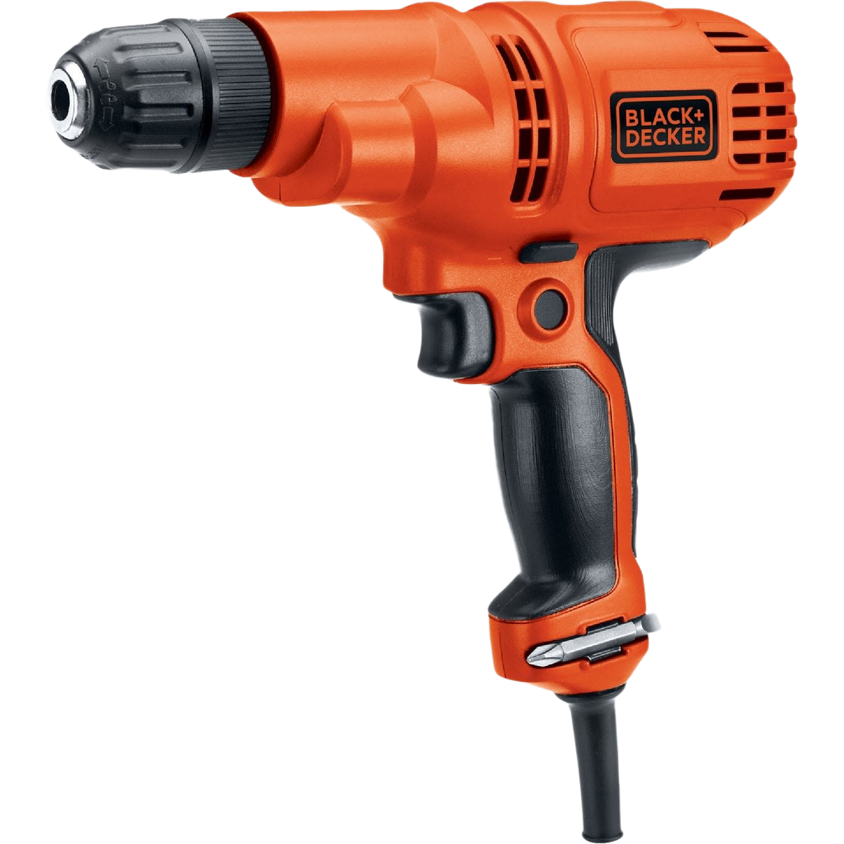 Orange and black corded electric drill with variable speed and ergonomic handle for woodworking and home improvement tasks