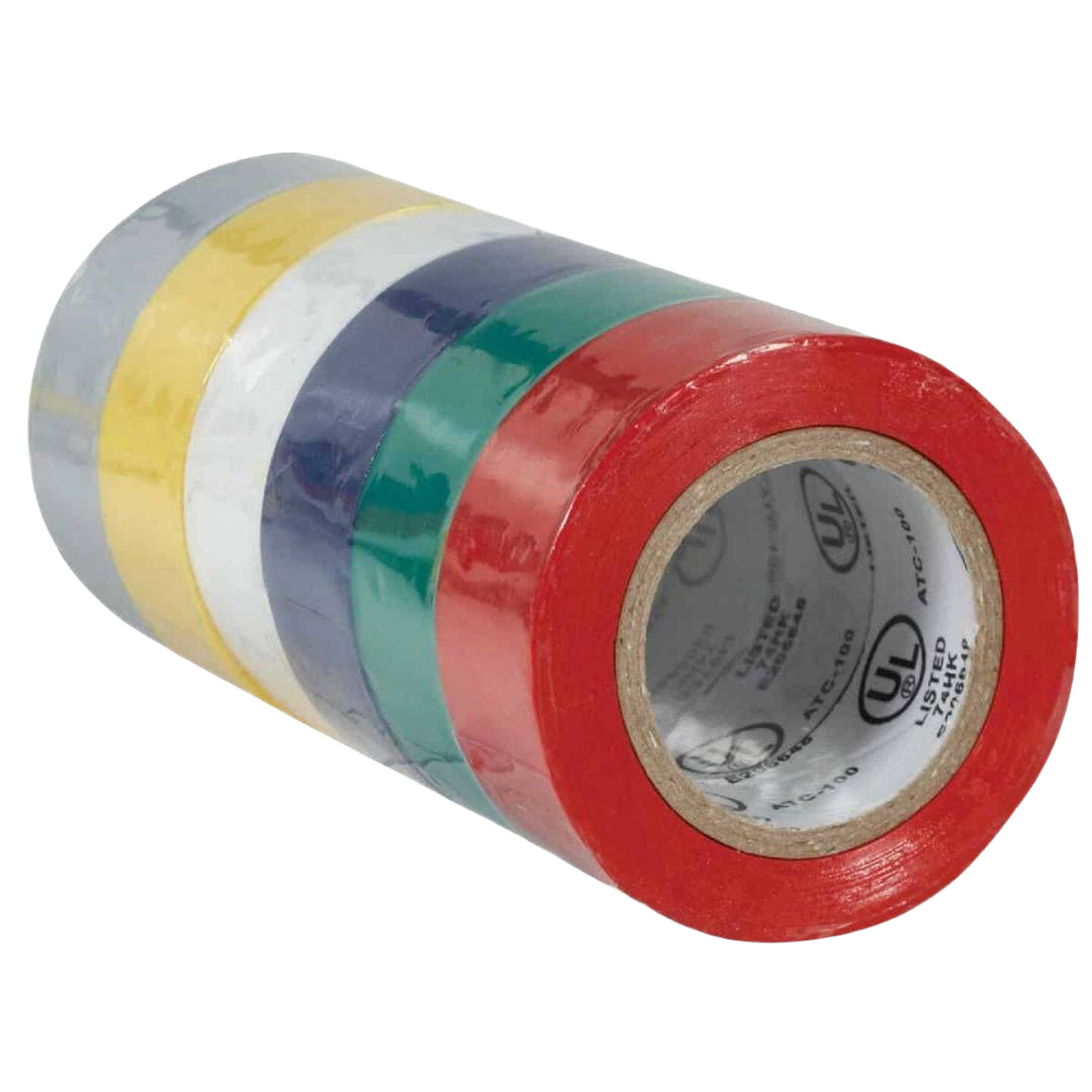 Six rolls of assorted color vinyl electrical tape for general use in electrical tools and home improvement projects