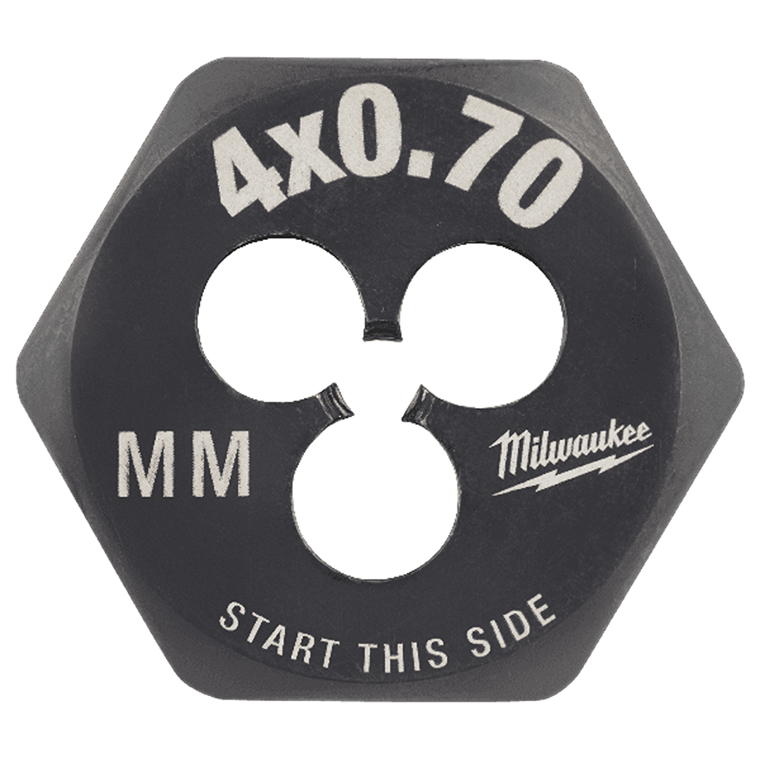 Hexagonal black metal threading die for metric screw threads in tool accessories and power tool collections under $50