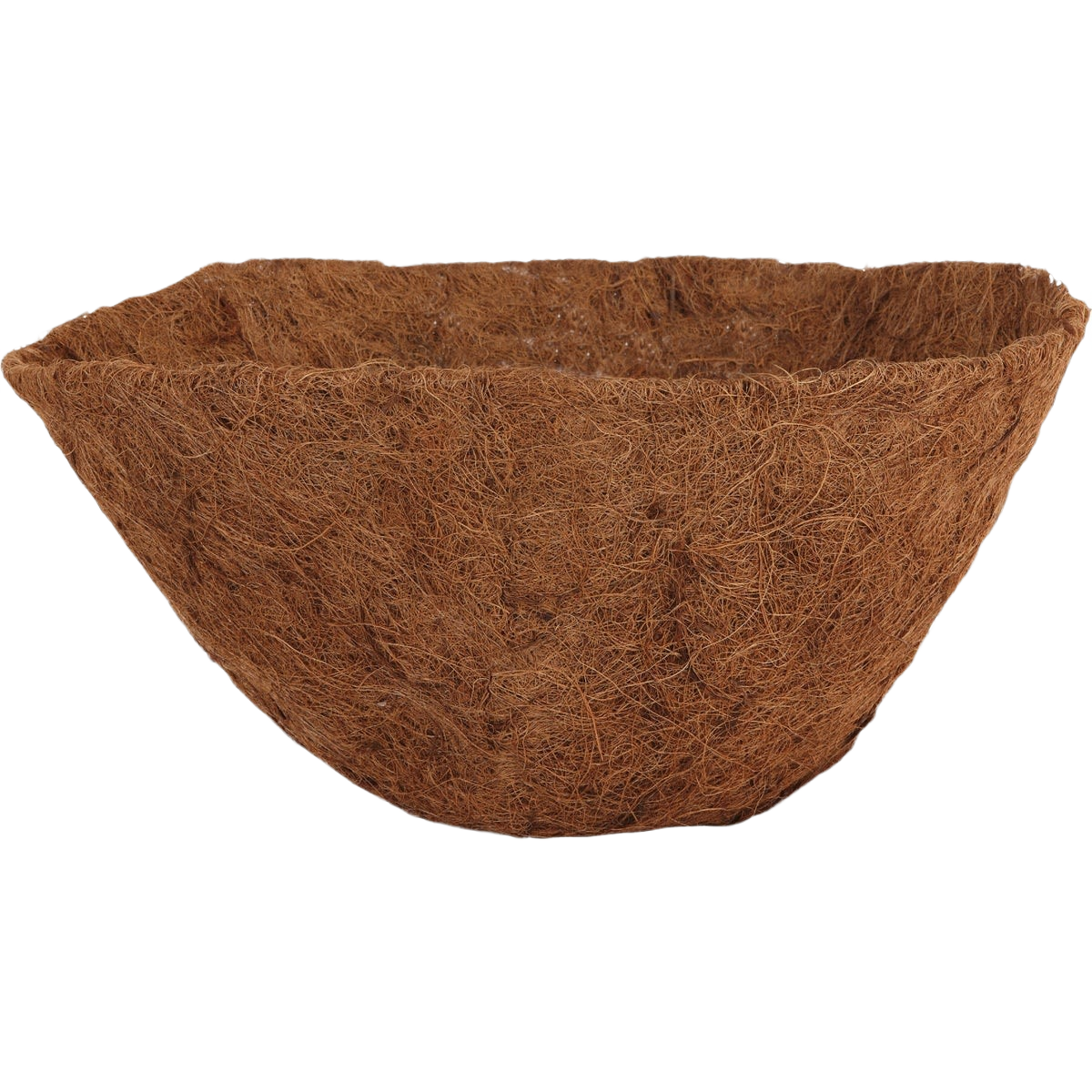 Round brown coconut fiber plant liner designed for gardening and outdoor plant container use
