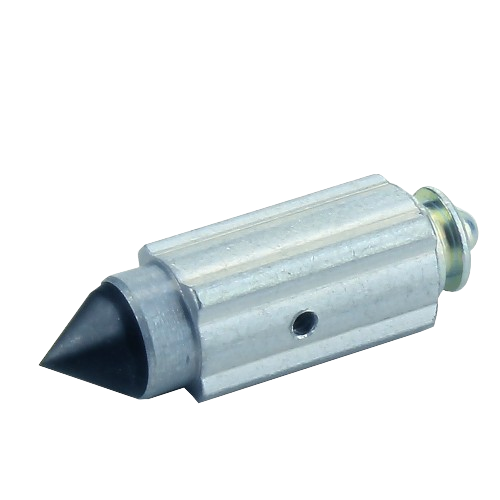 Metal carburetor needle valve with tapered black tip designed for precise fuel flow control in machinery maintenance
