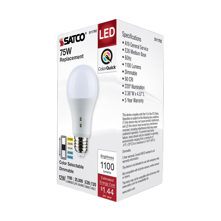 LED light bulb with medium base, selectable color temperature, 1100 lumens, dimmable for home improvement collections