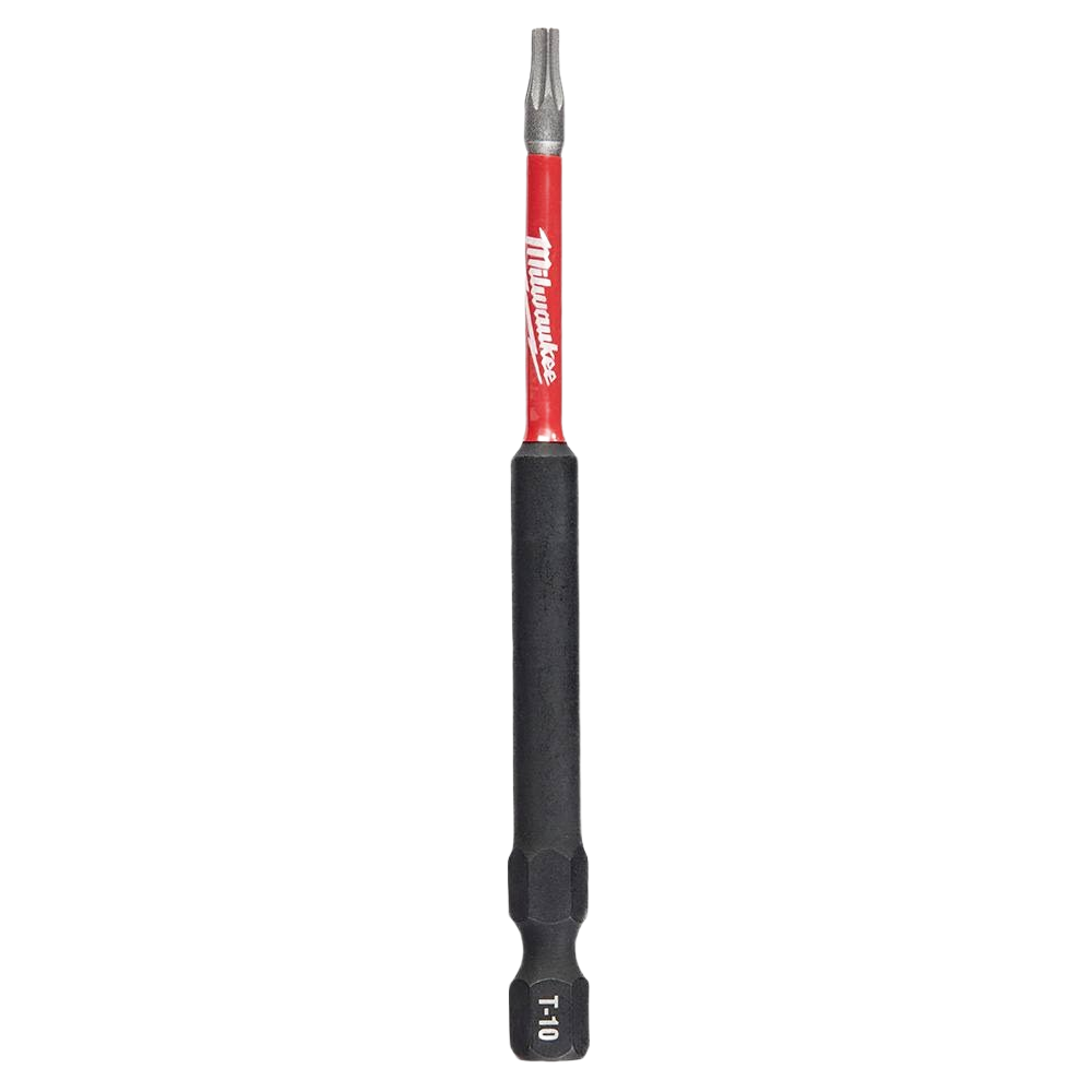 Red and black Milwaukee impact-rated 3-1/2 inch T10 TORX screwdriver bit for power tool accessories