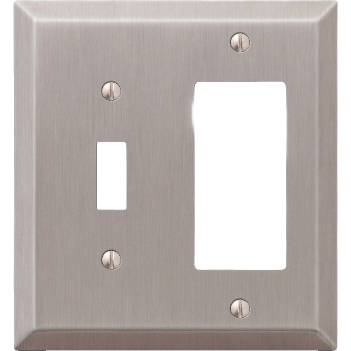 Brushed nickel stamped steel wall plate for 2-gang toggle and rocker switches in home improvement projects