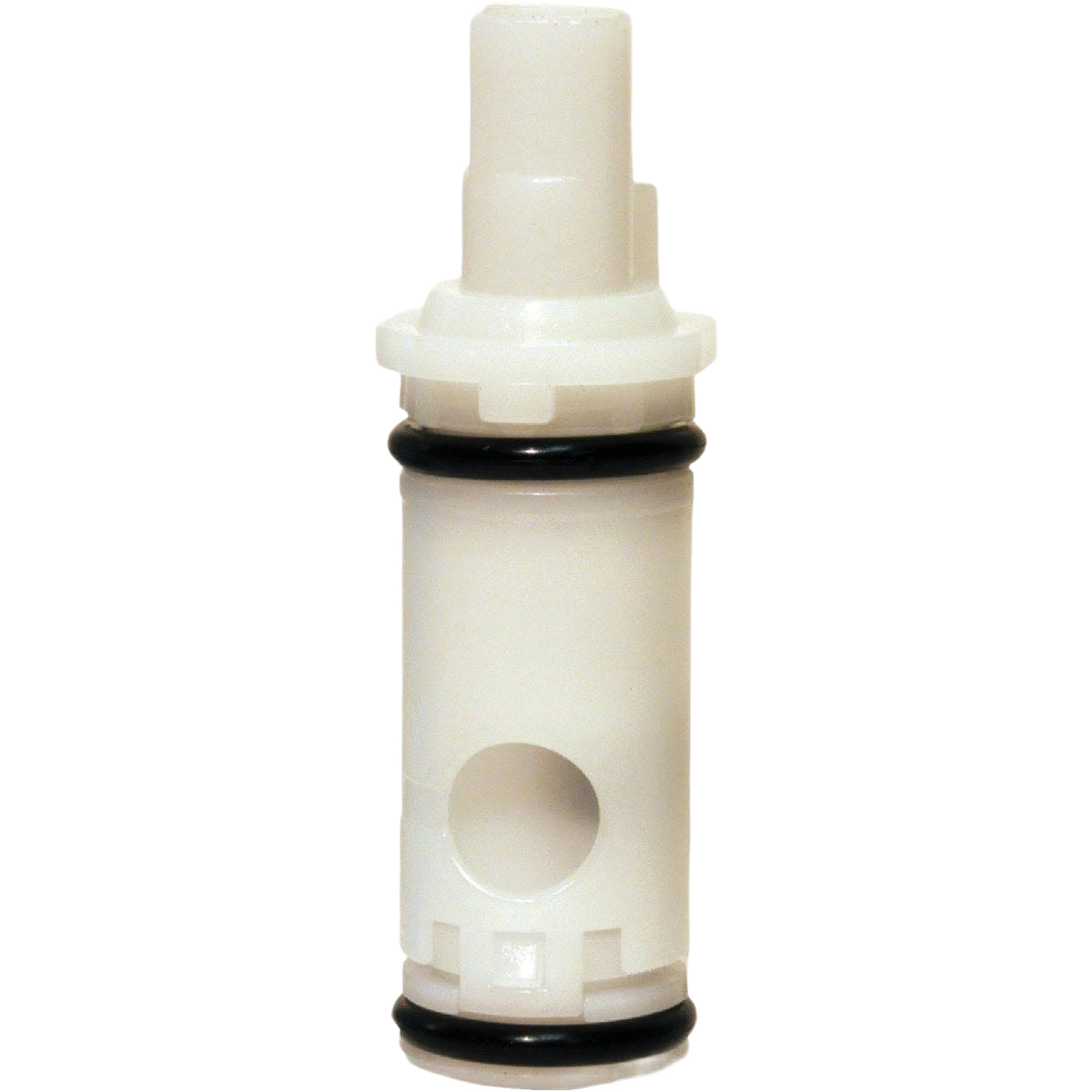 White plastic faucet stem with black rubber O-rings for plumbing repair and faucet parts under $50 collections