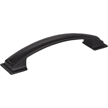 Matte black 128mm cabinet pull with smooth curved design for furniture hardware and home improvement collections