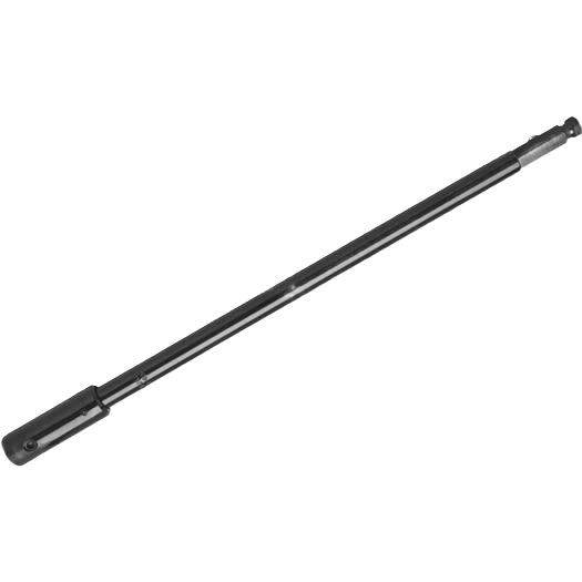 Black metal bit extension bar for drilling with added reach in woodworking and home improvement tools collections