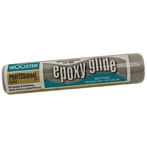 Gray 9-inch epoxy glide cover roller designed for smooth surfaces with low lint in paint supplies and home improvement collections