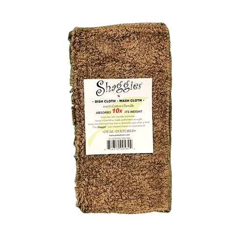 Tan cotton chenille dish towel with textured fibers for high absorbency in kitchen and home collections under $50