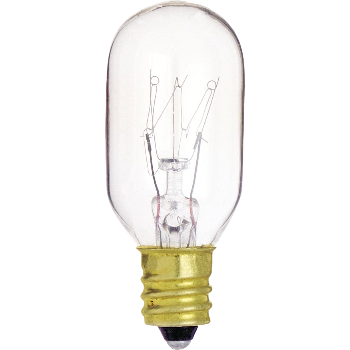 Clear tubular incandescent light bulb with candelabra base for lighting and electrical home improvement projects