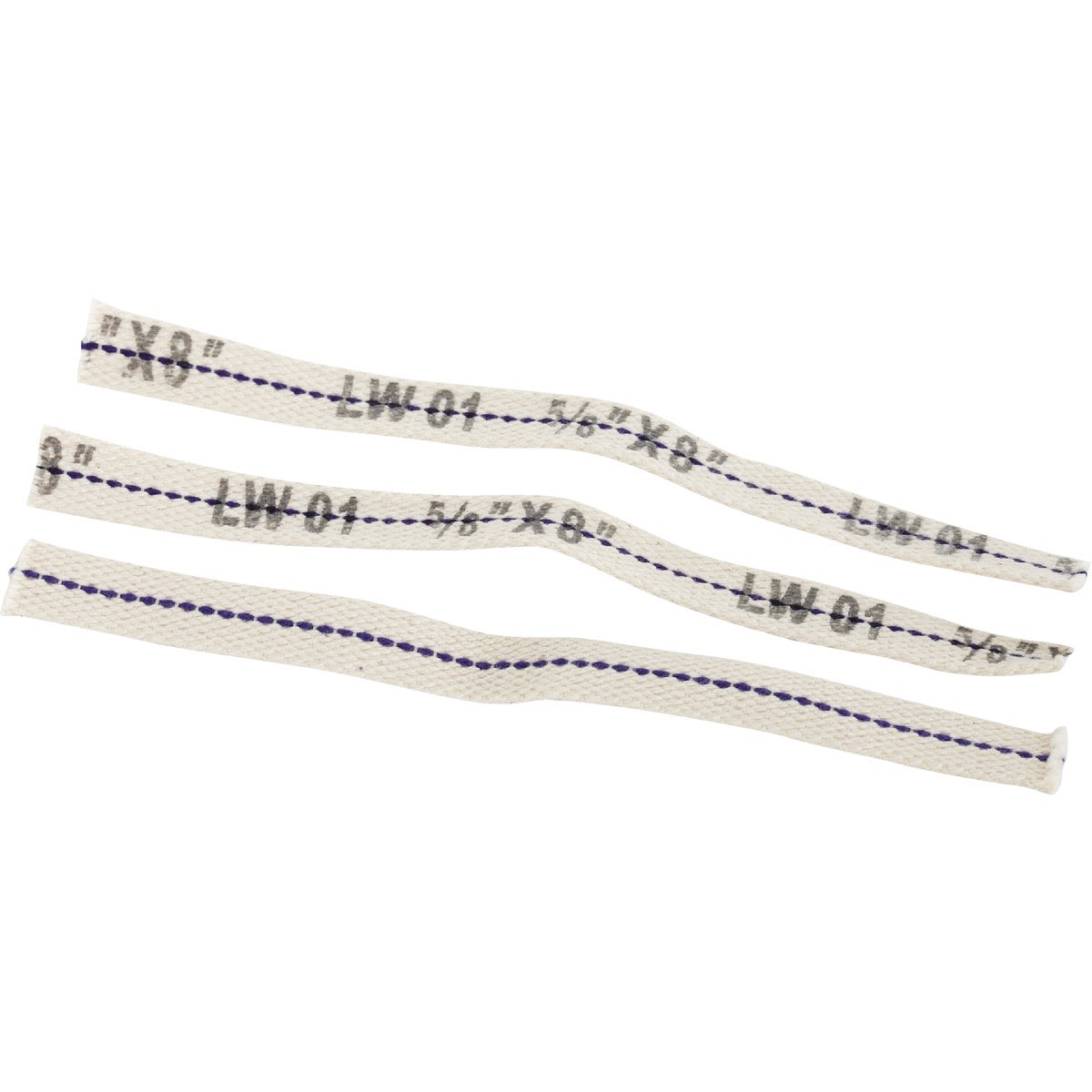 Three flat cotton lamp wicks with printed size markings, ideal for lighting and home decor under $50 collections