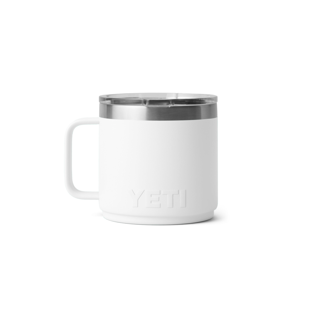 White insulated stackable mug with ceramic lining, handle, and clear lid in drinkware and kitchenware collections