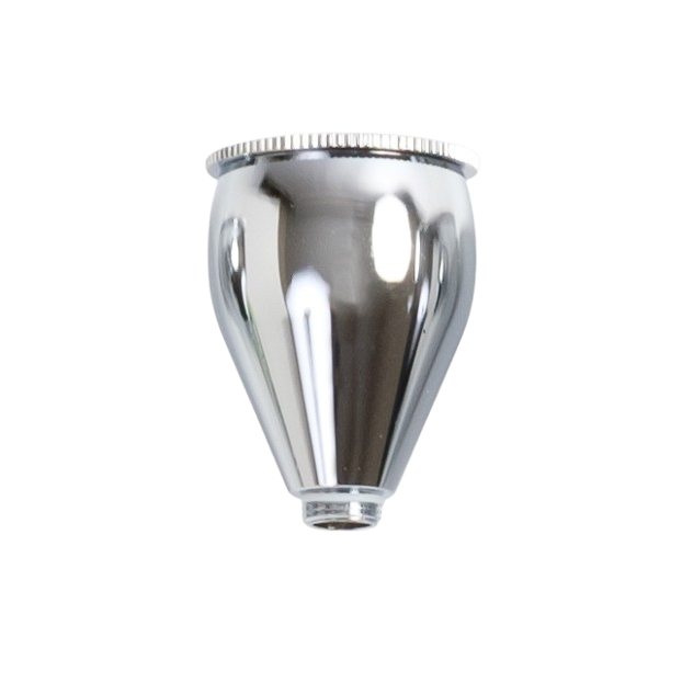 Chrome-finished 15 mL top cup with lid designed for airbrushes in paint sprayers and home improvement tools collections