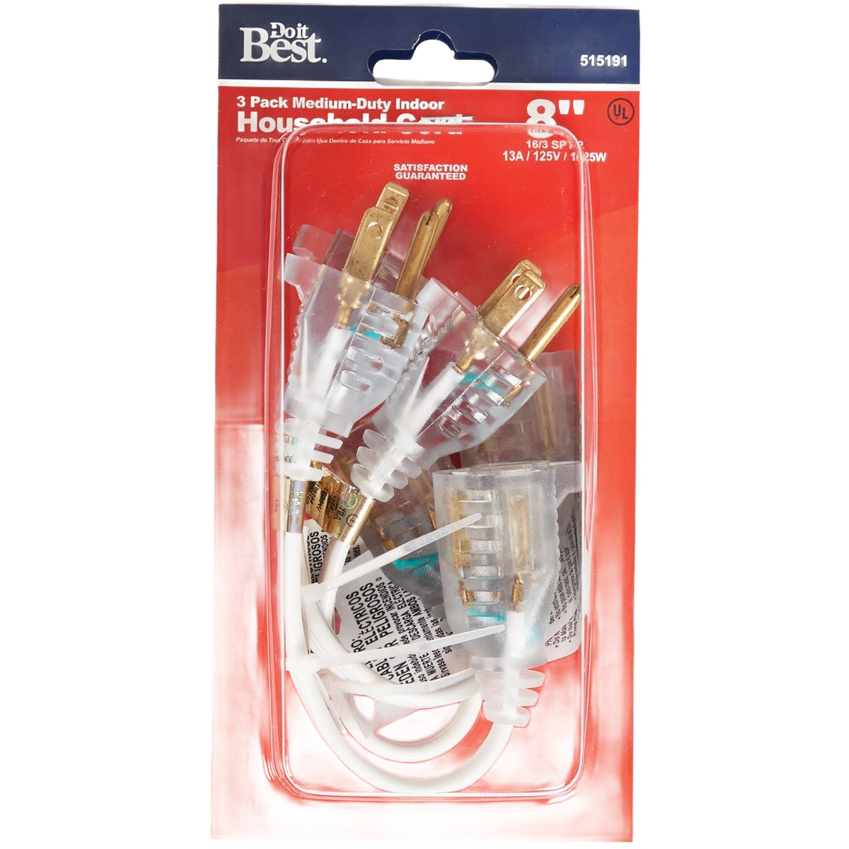 Set of three short white extension cords with clear polarized plugs for indoor electrical use under $50 collections