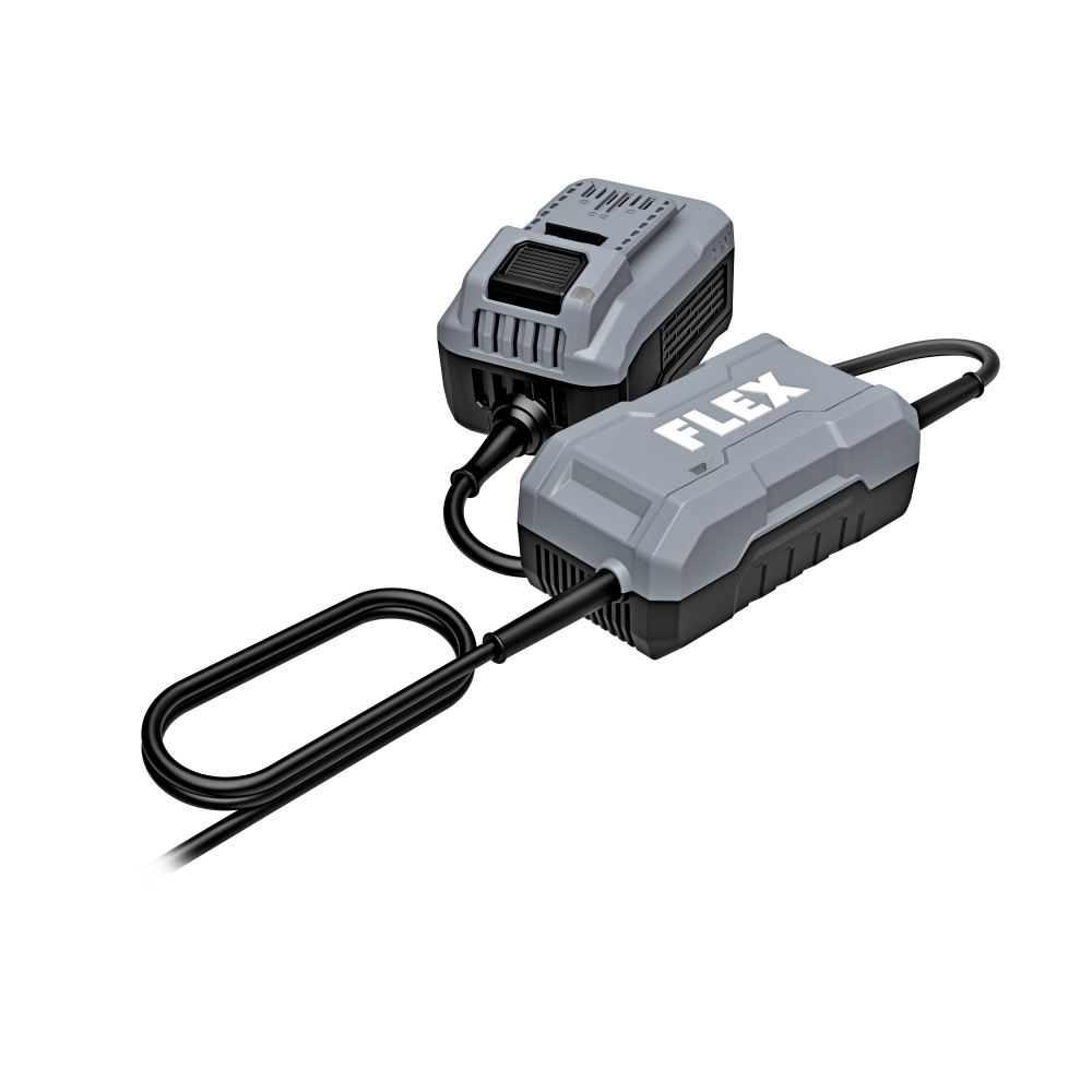 Gray and black FLEX 24V power adapter for extended tool runtime, compatible with woodworking tool accessories and batteries at Hartville Hardware for home improvement.