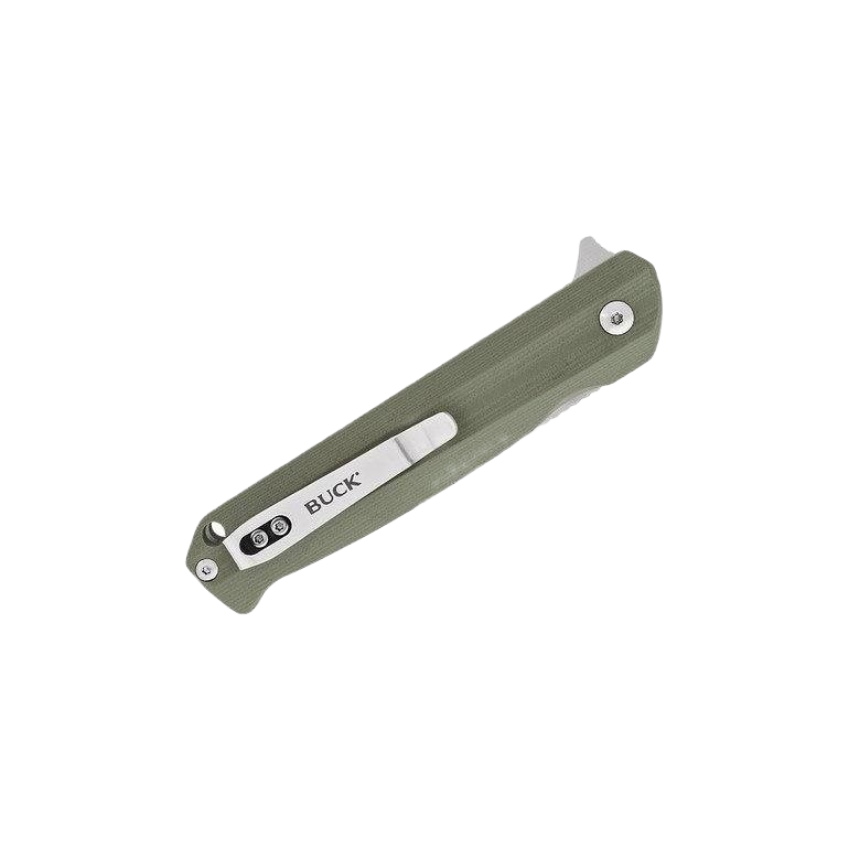 Green handle folding knife with stainless steel clip and textured grip for tools and home improvement use