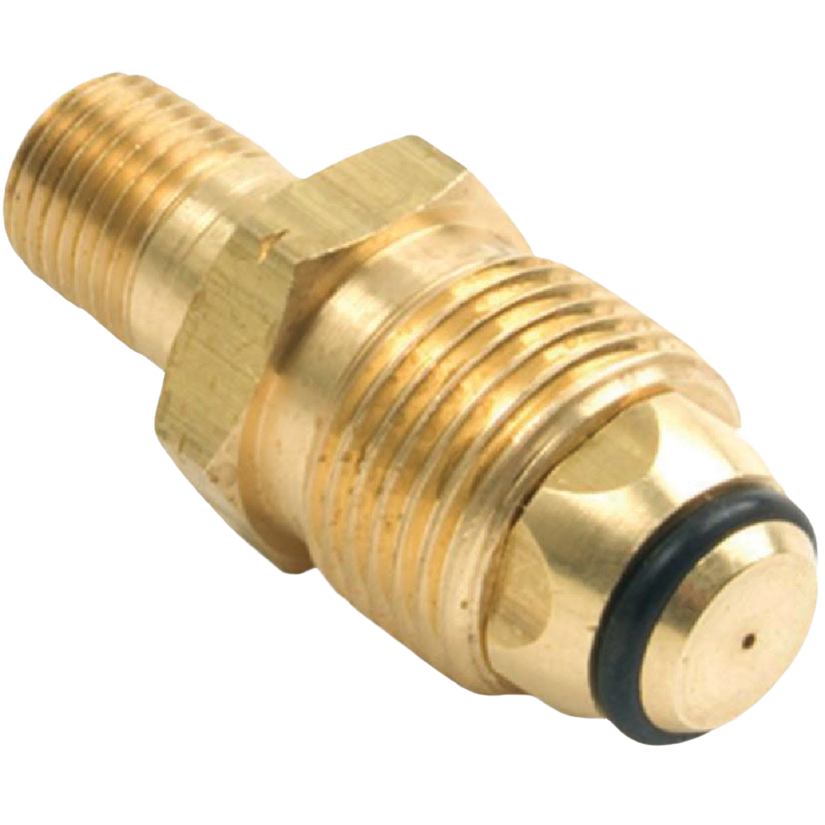Brass propane nut and pigtail connector with 1/4 inch fitting, ideal for grilling and outdoor living tools.