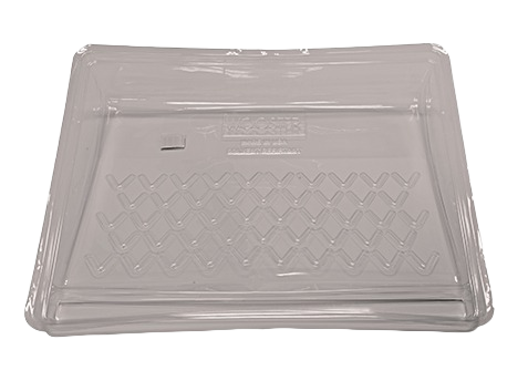 Clear plastic paint tray liner with textured surface for easy cleaning in paint supplies and home improvement tools collection
