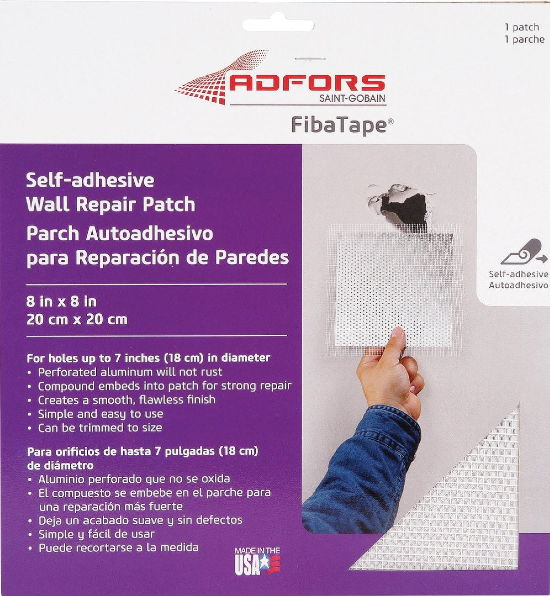 FibaTape Wall & Ceiling Repair Self-Adhesive Drywall Patch, 8 x 8 in.