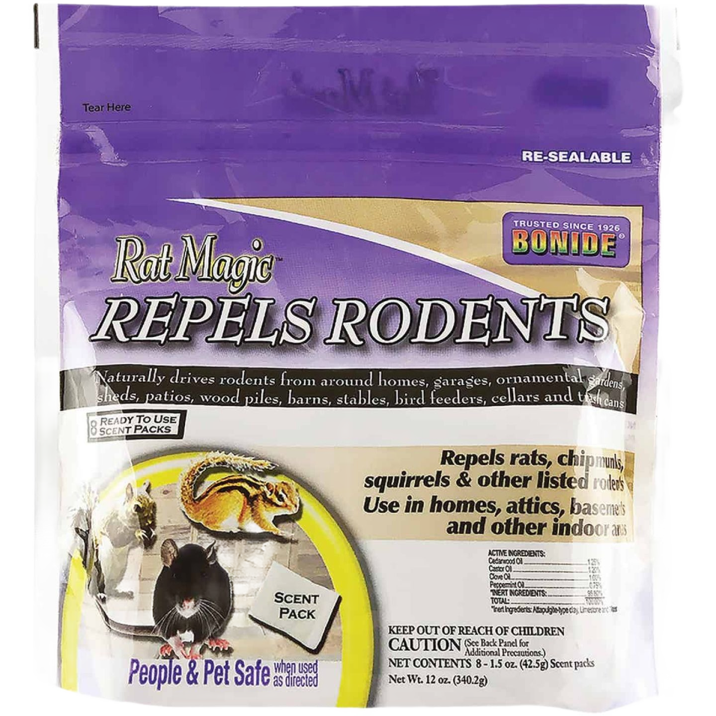 Re-sealable bag of granular rodent repellent scent packs for indoor and outdoor pest control in Lawn & Garden collections