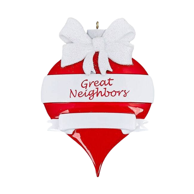 Red teardrop ornament with white bow and personalized ribbon in Christmas Ornaments & Tree Decorations collection