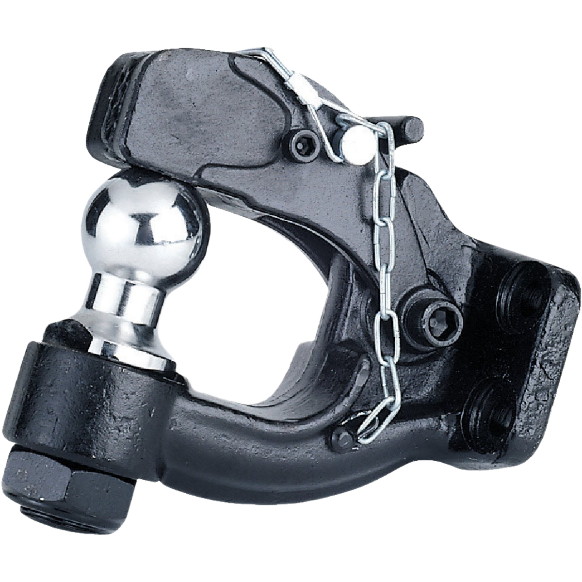Heavy-duty pintle hook and ball combination in black with safety chain for towing in Parts & Lubricants collection