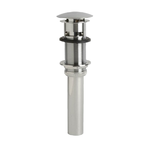 Chrome push-button style sink drain designed for sinks with overflow in plumbing parts and repair tools under 50 dollars
