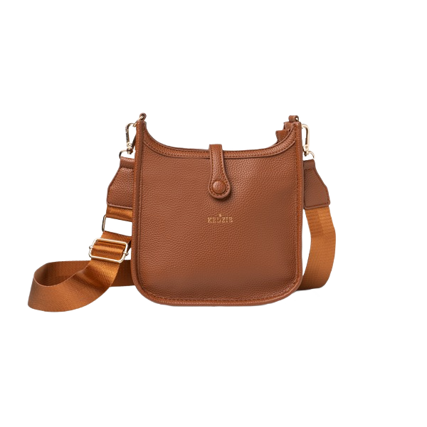 Brown vegan leather crossbody bag with adjustable strap and gold hardware in Accessories and Bags collections under $100