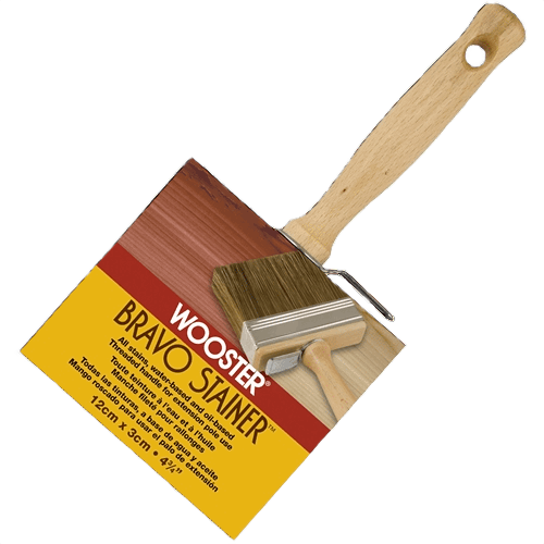Wood handle paint brush with mixed bristle head for use with oil and water-based stains in paint supplies collection under $50