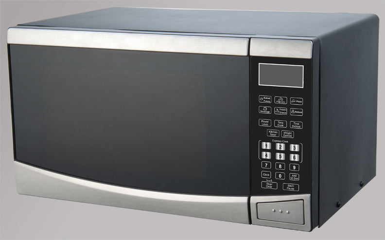 Compact stainless steel microwave with digital touchscreen control panel in kitchen appliances and microwaves collection