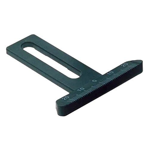 Black plastic router support foot with measurement markings for woodworking and power tool accessories under $50