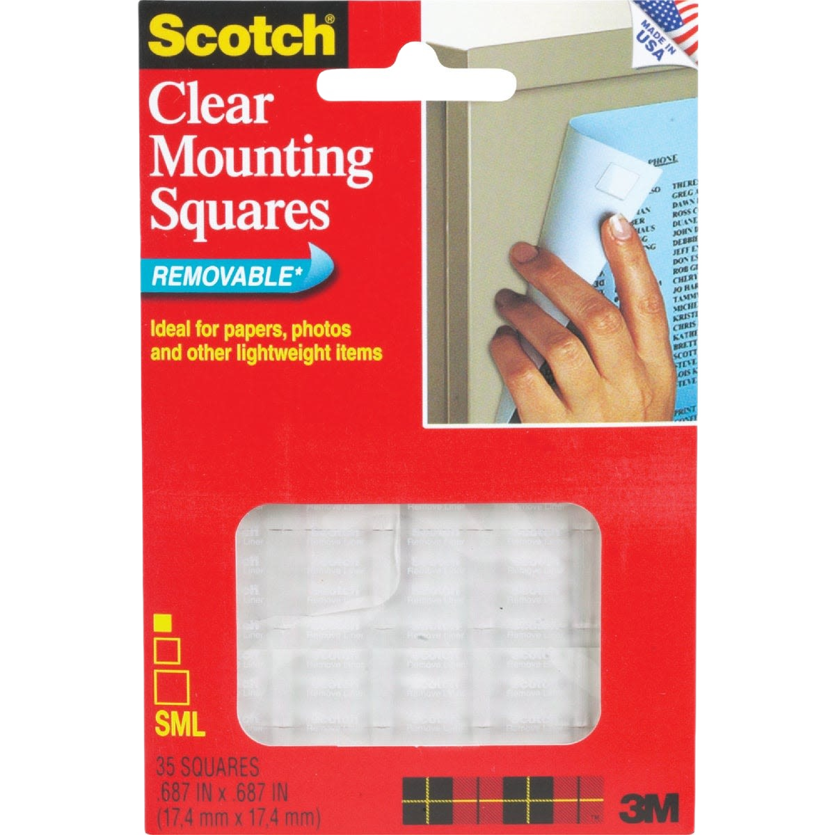 Clear removable mounting squares pack for lightweight photo and paper display in home improvement and tape collections