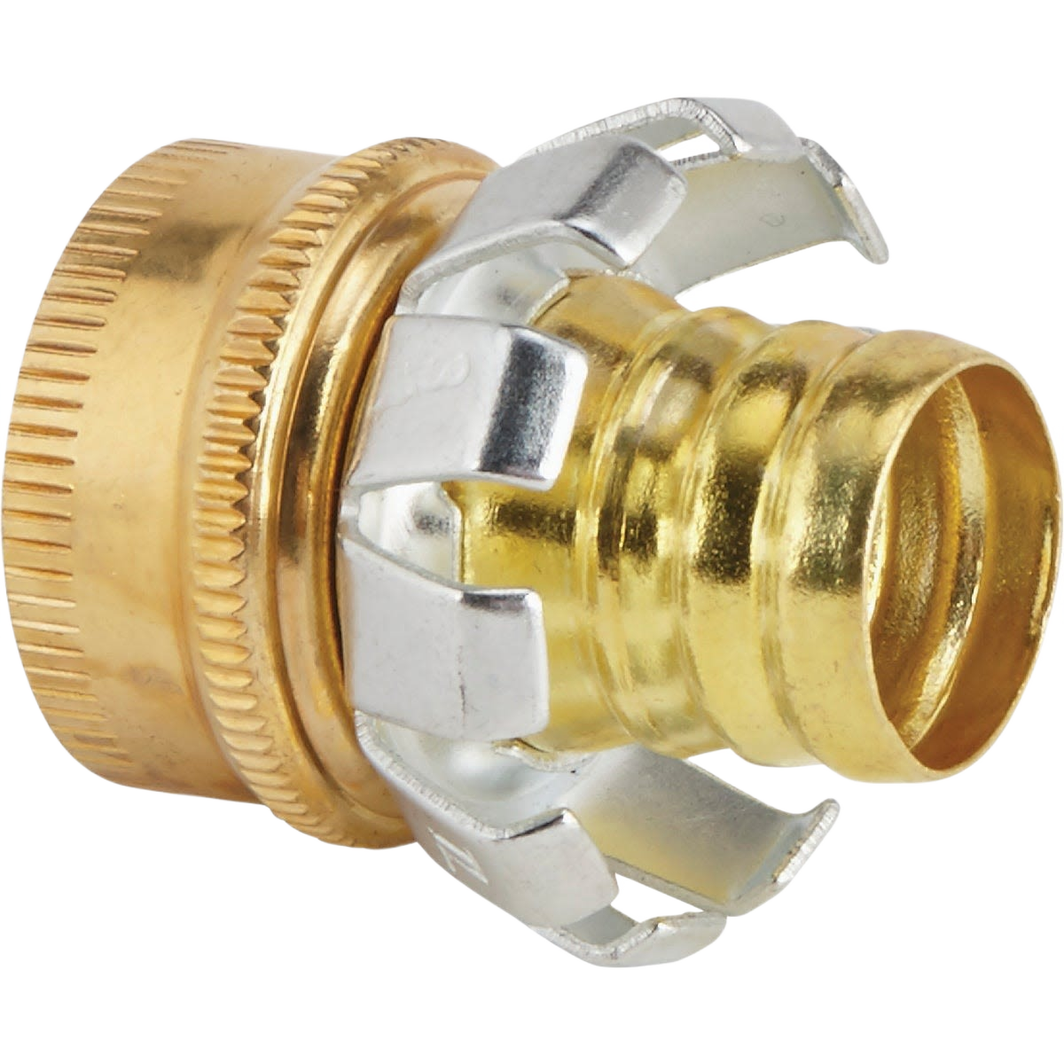 Durable brass female hose coupling mender with metal clincher for watering and irrigation in lawn and garden tools