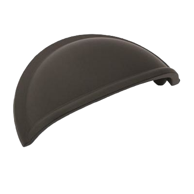 Matte black 3-inch center-to-center cabinet cup pull with smooth curved design for furniture hardware and home improvement