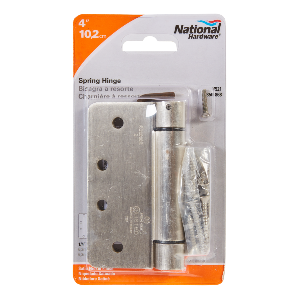 4-inch satin nickel spring hinge with 1/4-inch radius and included screws for door hardware under $50 in home improvement