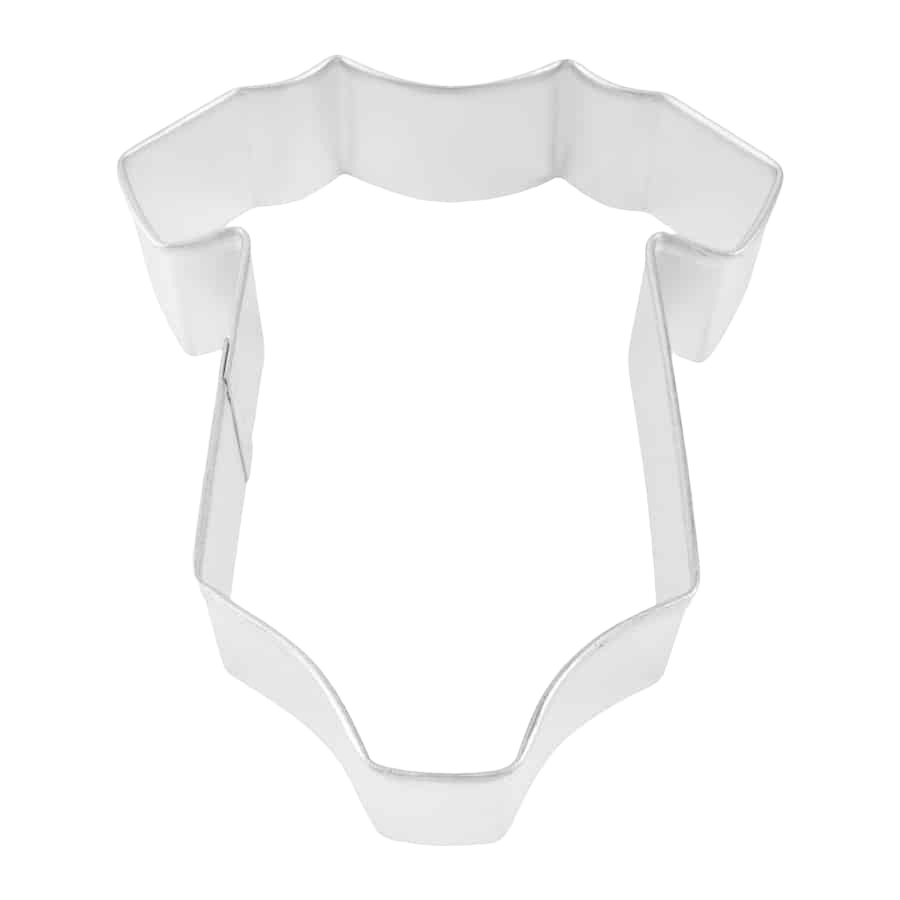 Tinplated steel cookie cutter shaped like a baby onesie for bakeware and kitchen gadgets under $50 collections