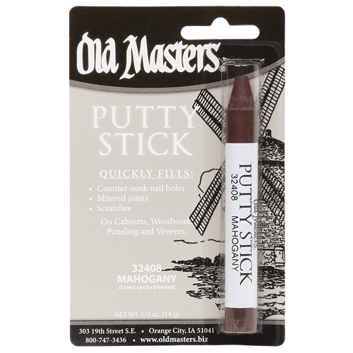 Mahogany-colored putty stick for filling nail holes, joints, and scratches in woodwork from Old Masters collection