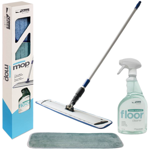 Flooring mop kit with 360-degree swivel head, microfiber pads, and hard surface floor cleaner for home improvement tasks