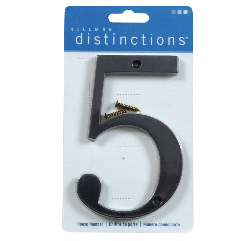 Hillman Distinctions 4-In. Flush Mount Black House Number 5