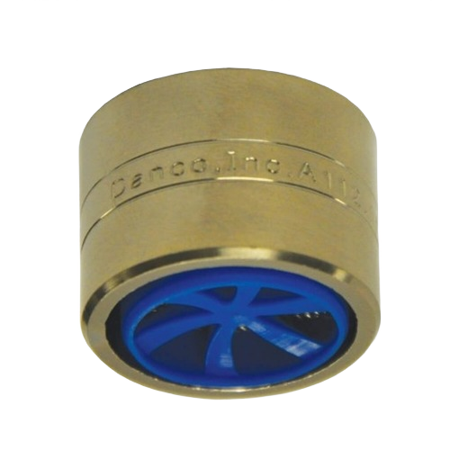 Brushed nickel faucet aerator with blue water-saving insert for plumbing repair and home improvement tools under $50 collection