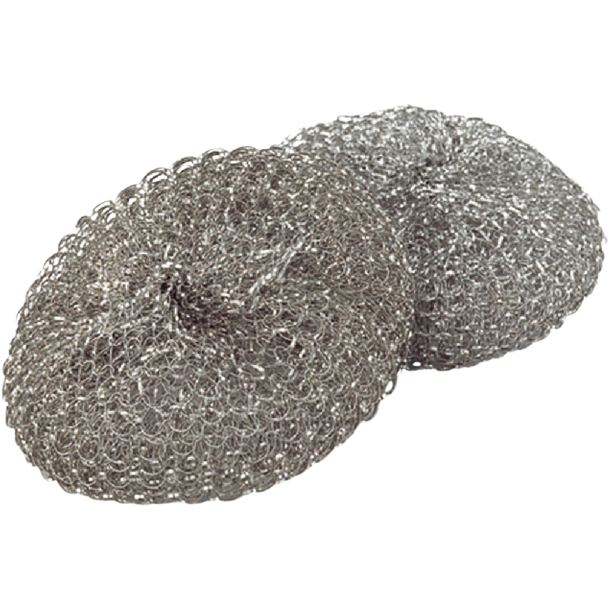 Two stainless steel wire mesh scrubbers designed for heavy-duty cleaning in cleaning supplies and tools collections