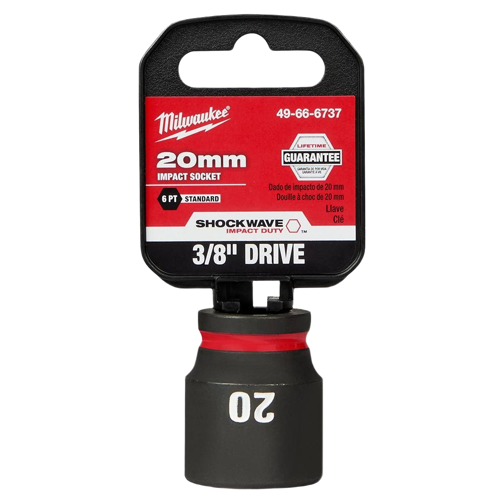 20-mm 6-point impact socket with 3/8-inch drive and red accent, designed for tools and home improvement tasks