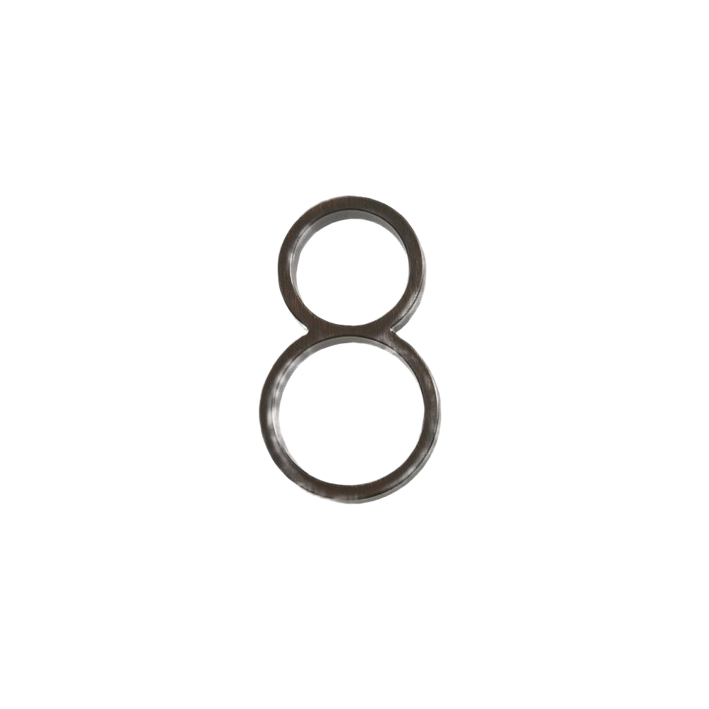 Floating mount bronze house number 8 with a sleek design for home improvement and exterior decoration purposes.
